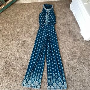 White House Black Market Teal and White Patterned Jumpsuit